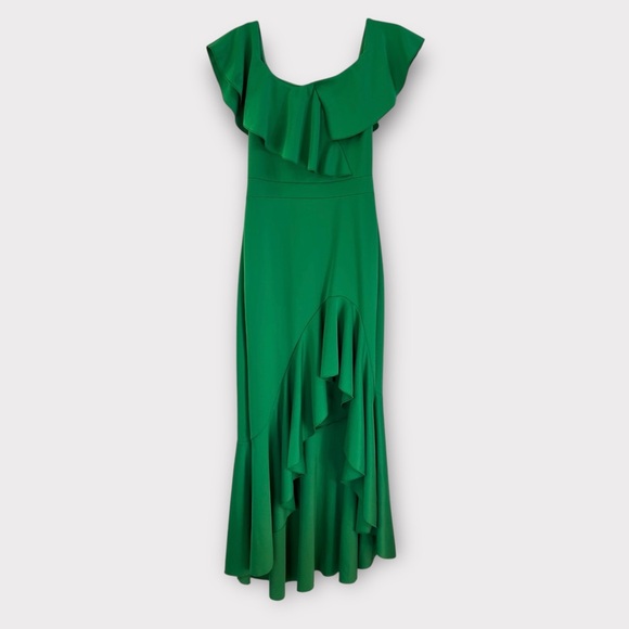 Venus bright green off shoulder ruffle formal dress - Picture 3 of 8